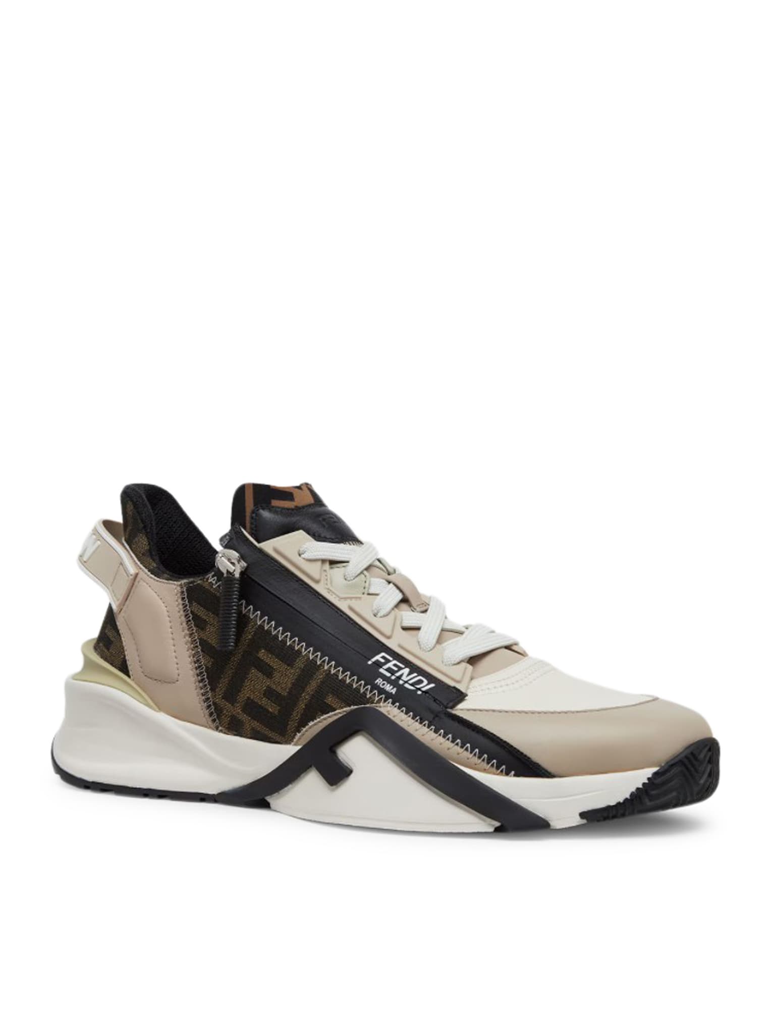Fendi Beige Leather Sneakers With Ff Motif In Multi