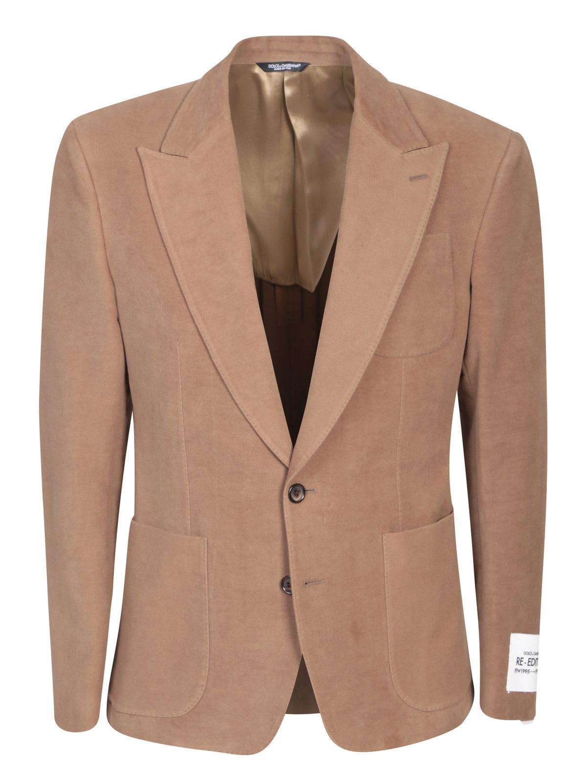 Dolce & Gabbana Single-breasted Stretch Fustian Jacket In Brown