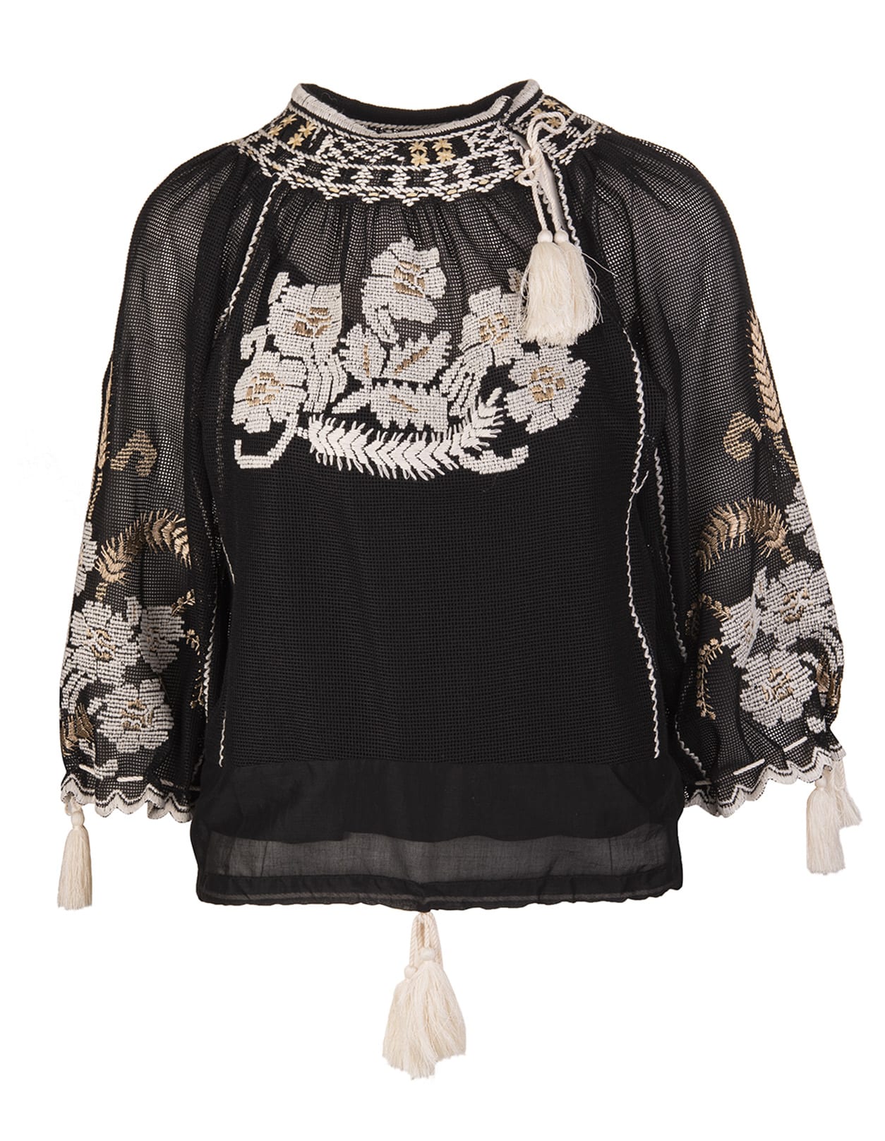 RED Valentino Black Blouse With Floral Pattern