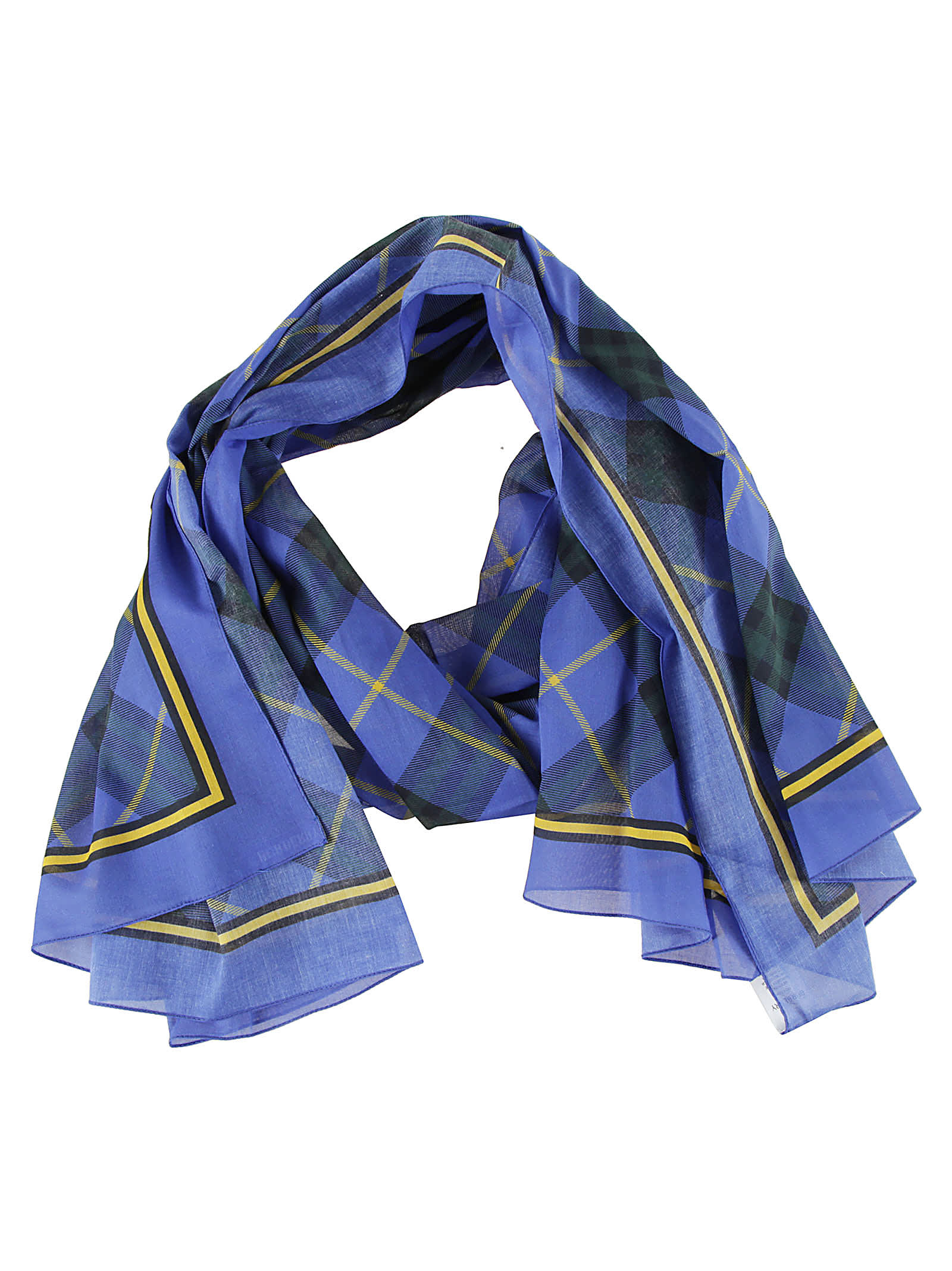 Shop Burberry Check Print Scarf In Bright Navy