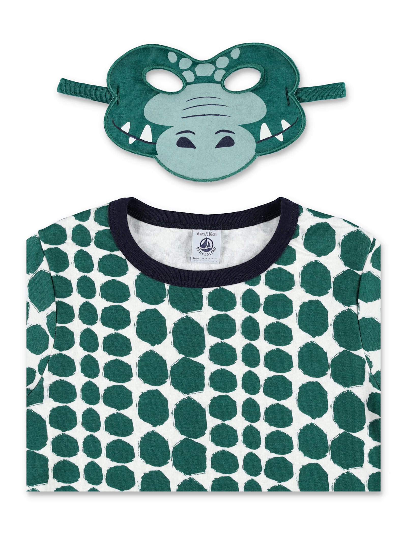 Petit Bateau Kid - Crocodile Print Cotton Pyjama Set With Mask In Green