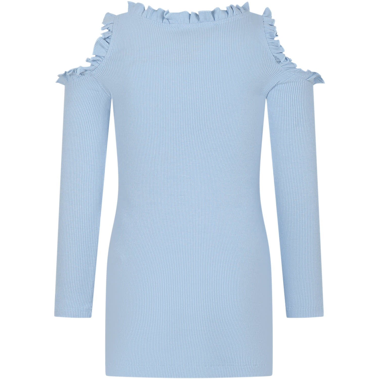 Shop Msgm Light Blue Dress For Girl With Ruffles