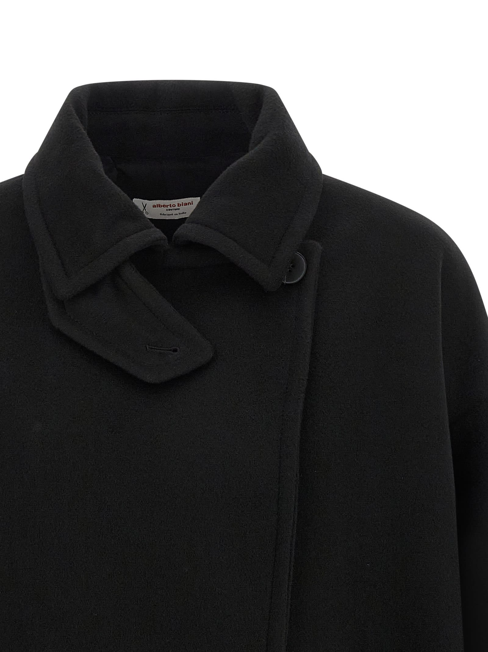 Alberto Biani Double-breasted Wool Caban With Shirt Collar In Black