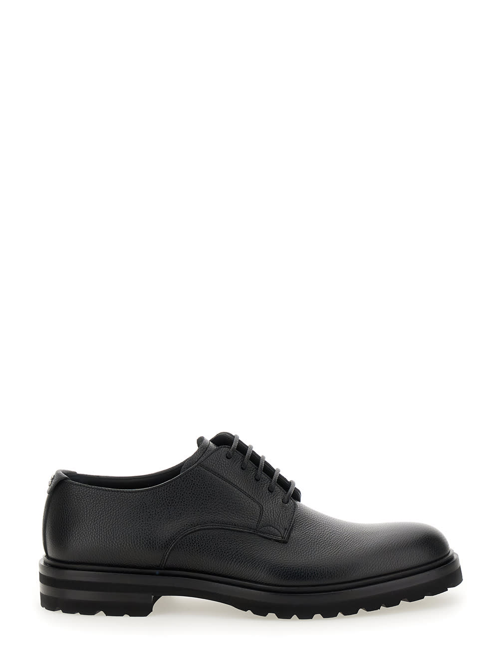 Dolce & Gabbana altavilla Black Derby Lace-up Shoes With Metal Dg Logo On Heel In Brushed Leather Man