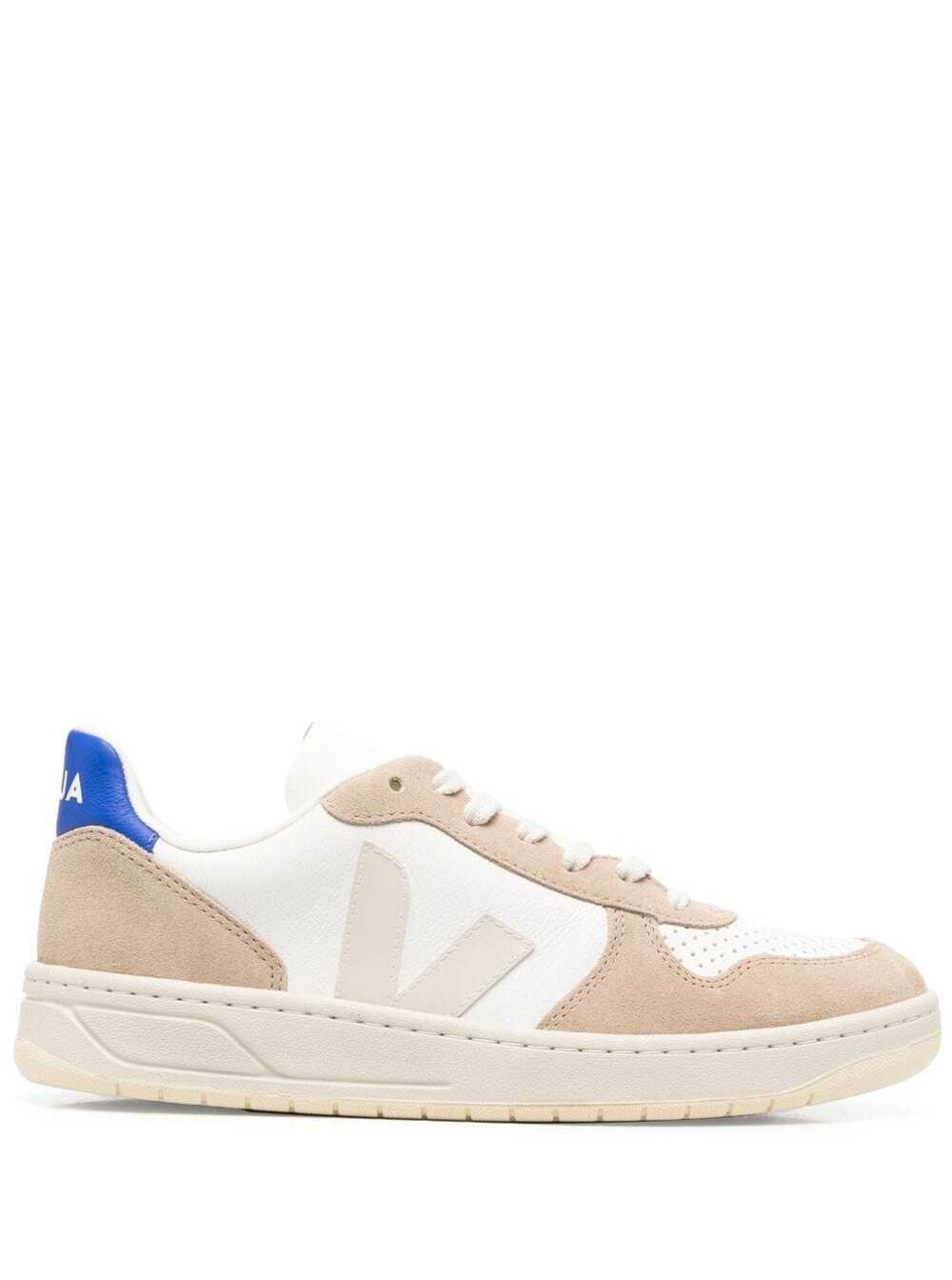 V10 Beige Low-top Sneakers With Logo In Leather Man Veja