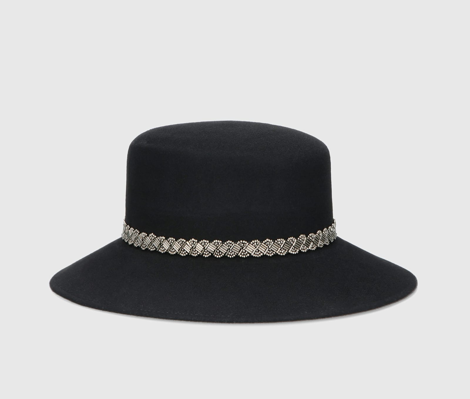 Borsalino Kris Fine Wool Felt With Metal Sequins Hatband In Black, Tone On Tone Hatband