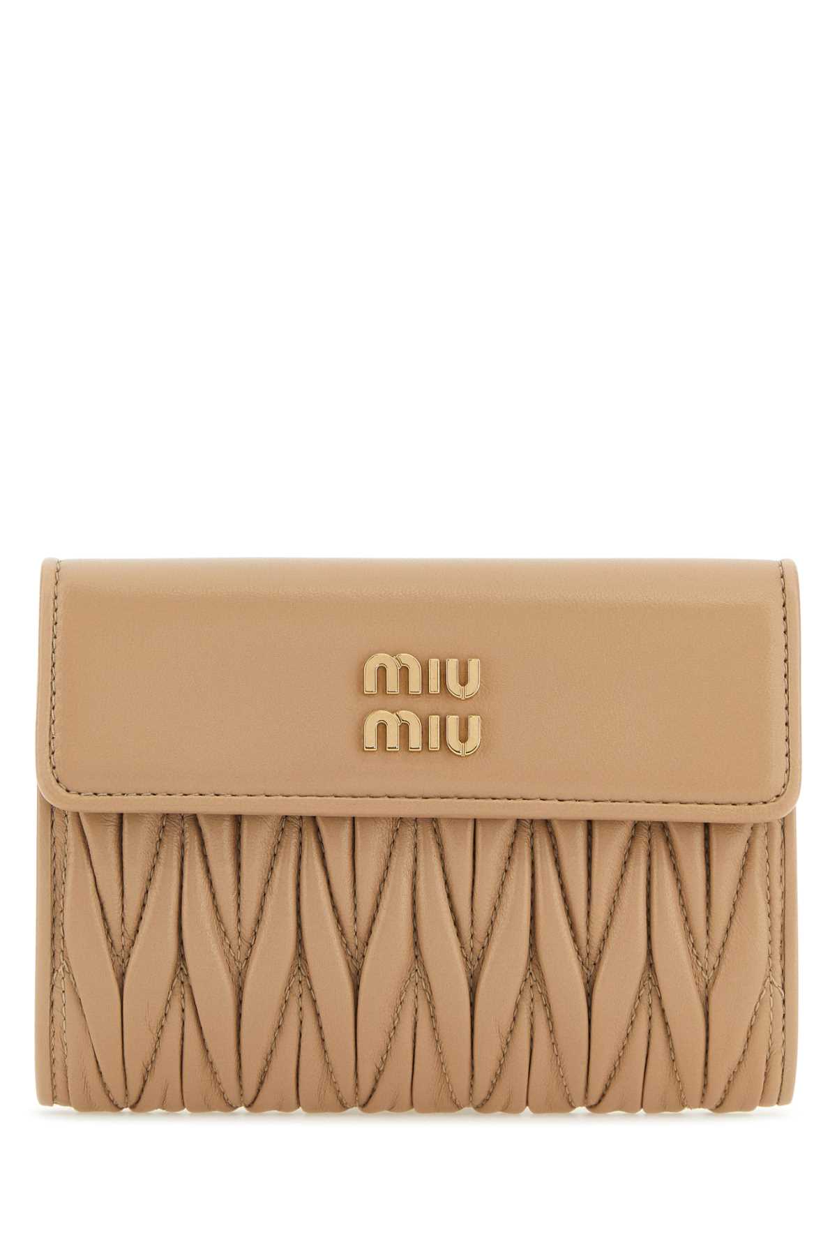 Shop Miu Miu Sand Nappa Leather Wallet In Sabbia