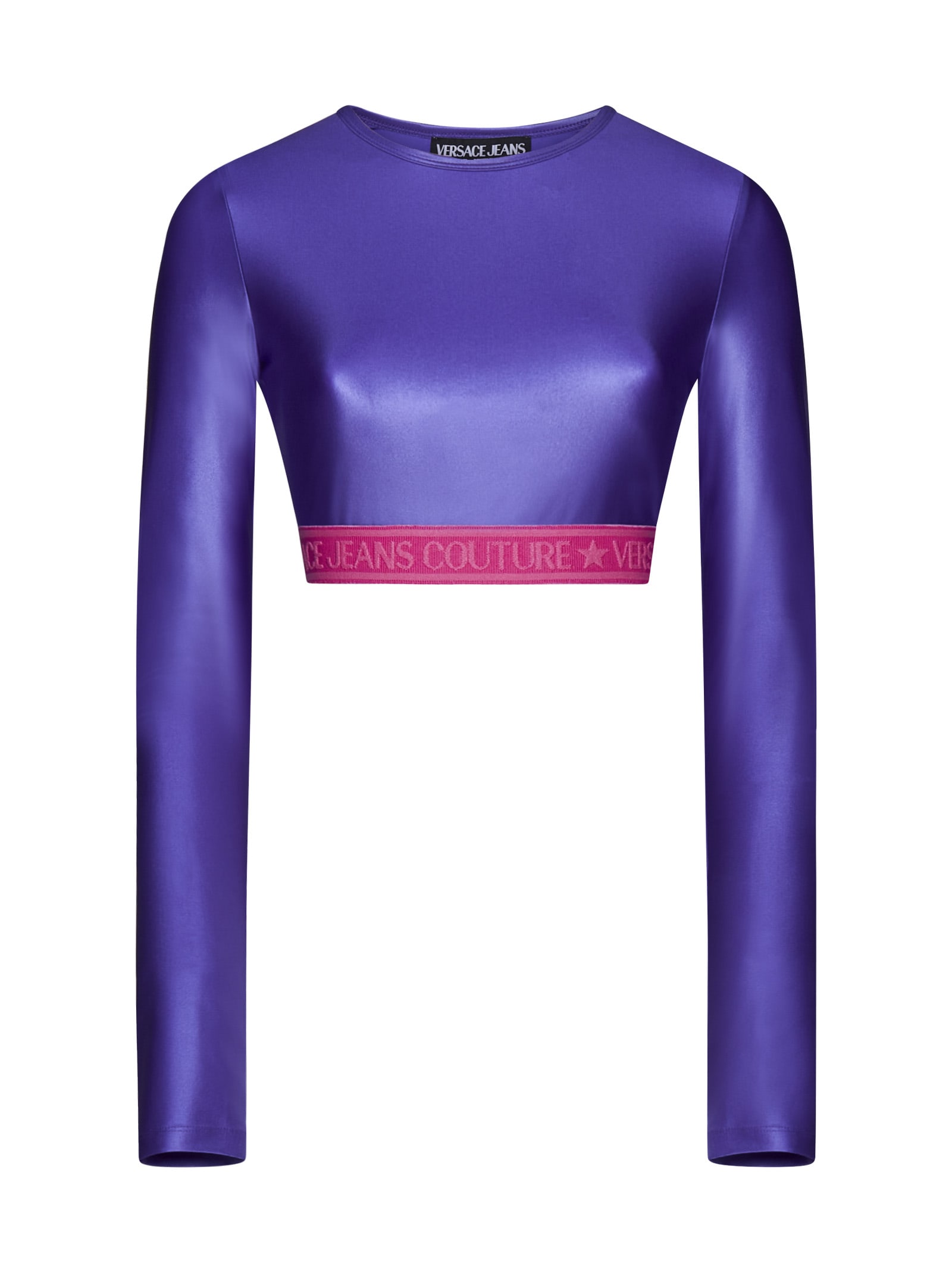 Shop Versace Jeans Couture Top With Logo In Violet