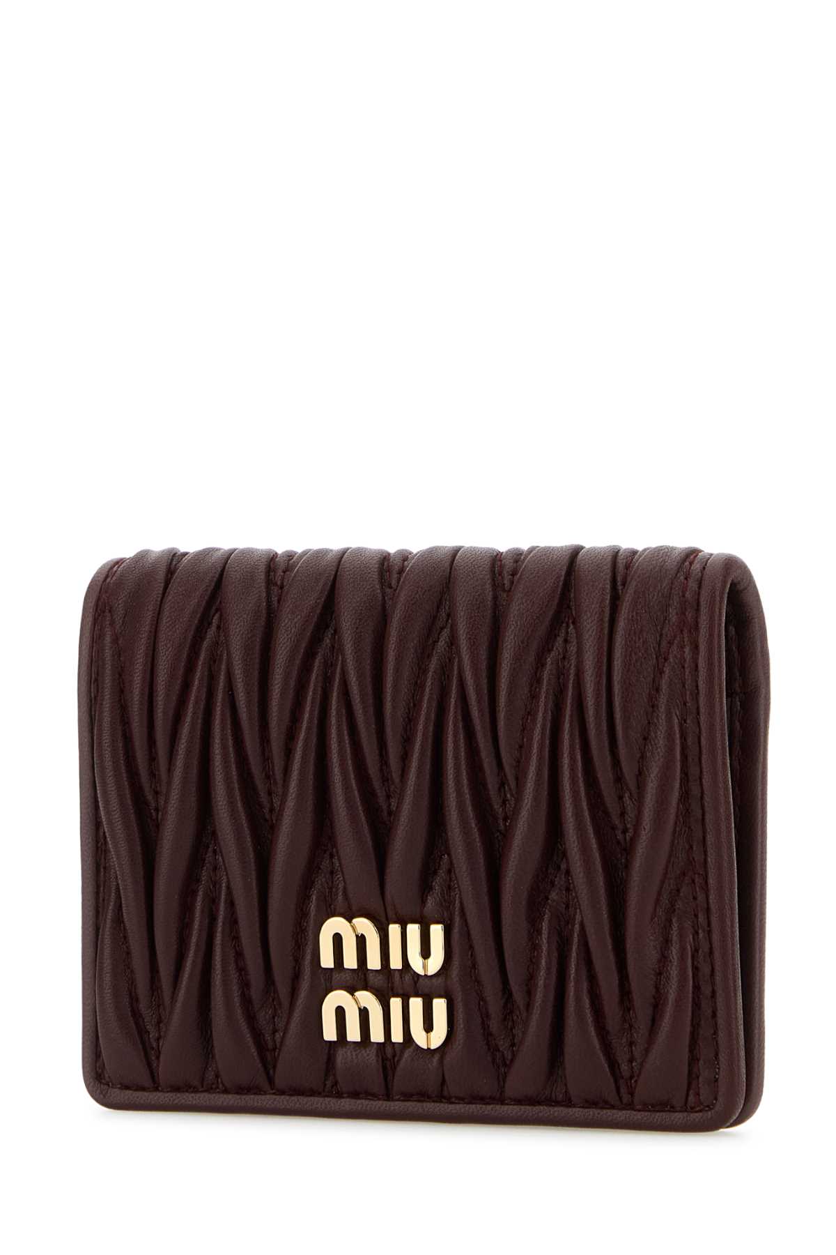 Miu Miu Dark Brown Matelasse Logo Card Holder In Brown