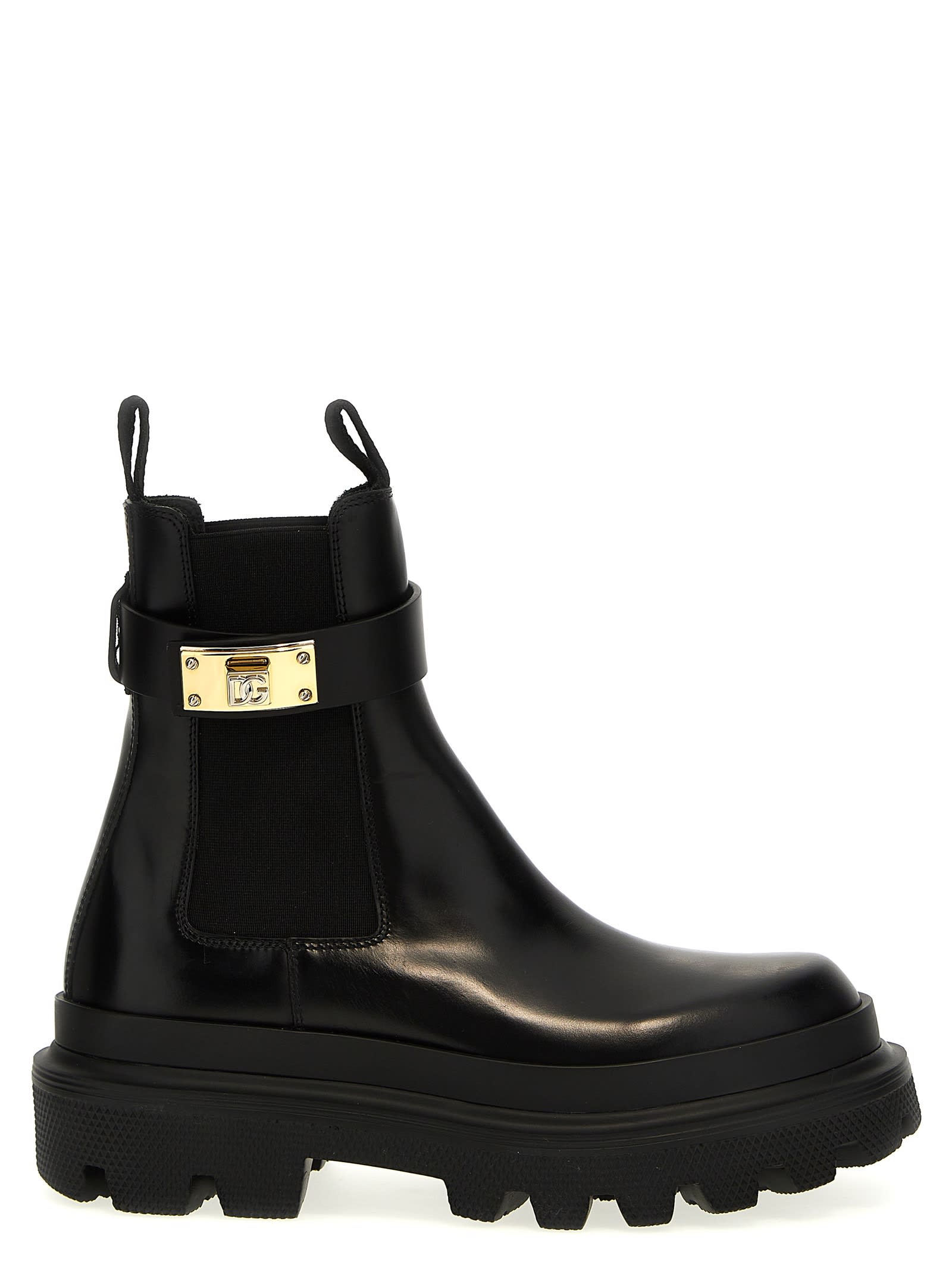 DOLCE & GABBANA LOGO STRAP LEATHER ANKLE BOOTS