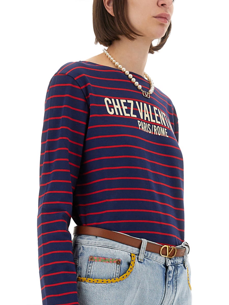 Valentino Striped Cotton Jersey T-shirt In Purple