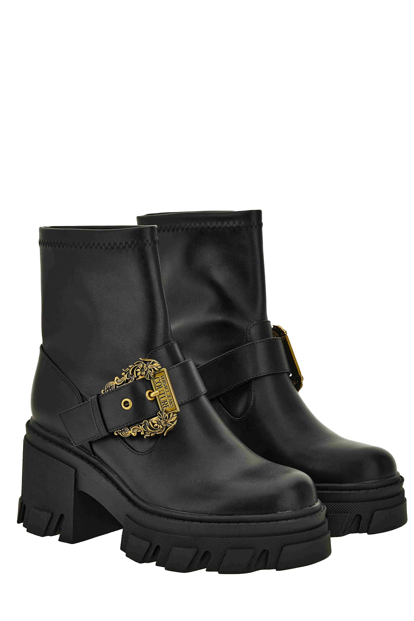 Versace Jeans Couture Buckle-embellished Boots In Black
