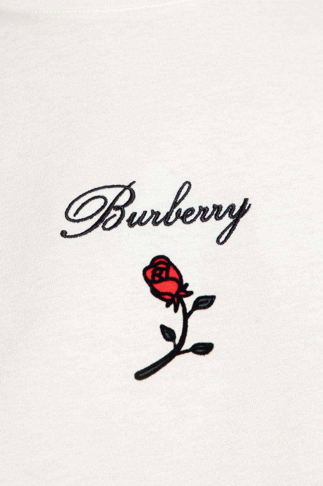 Shop Burberry Floral Embroidered Crewneck T-shirt In Rain