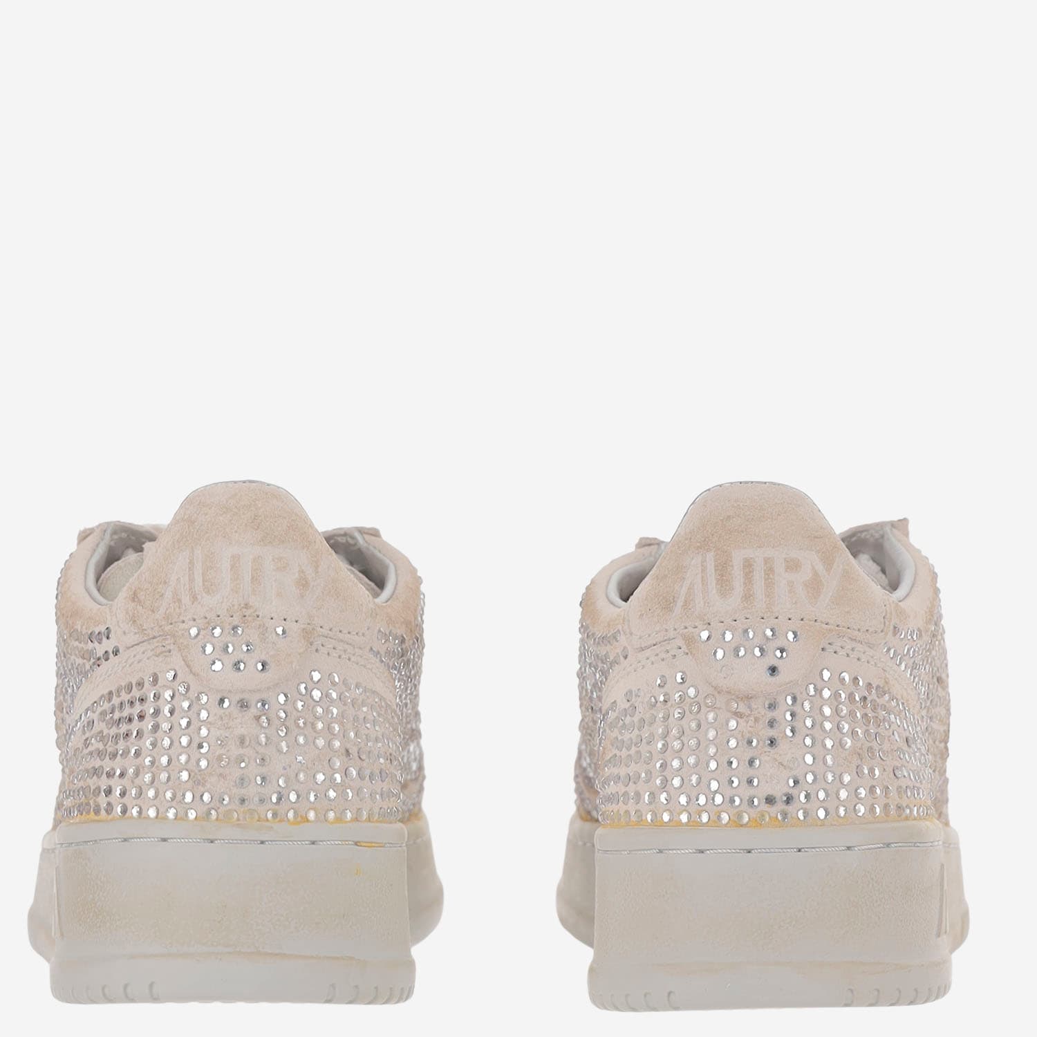 Autry Medalist Low Suede Sneakers With Rhinestones In Neutral