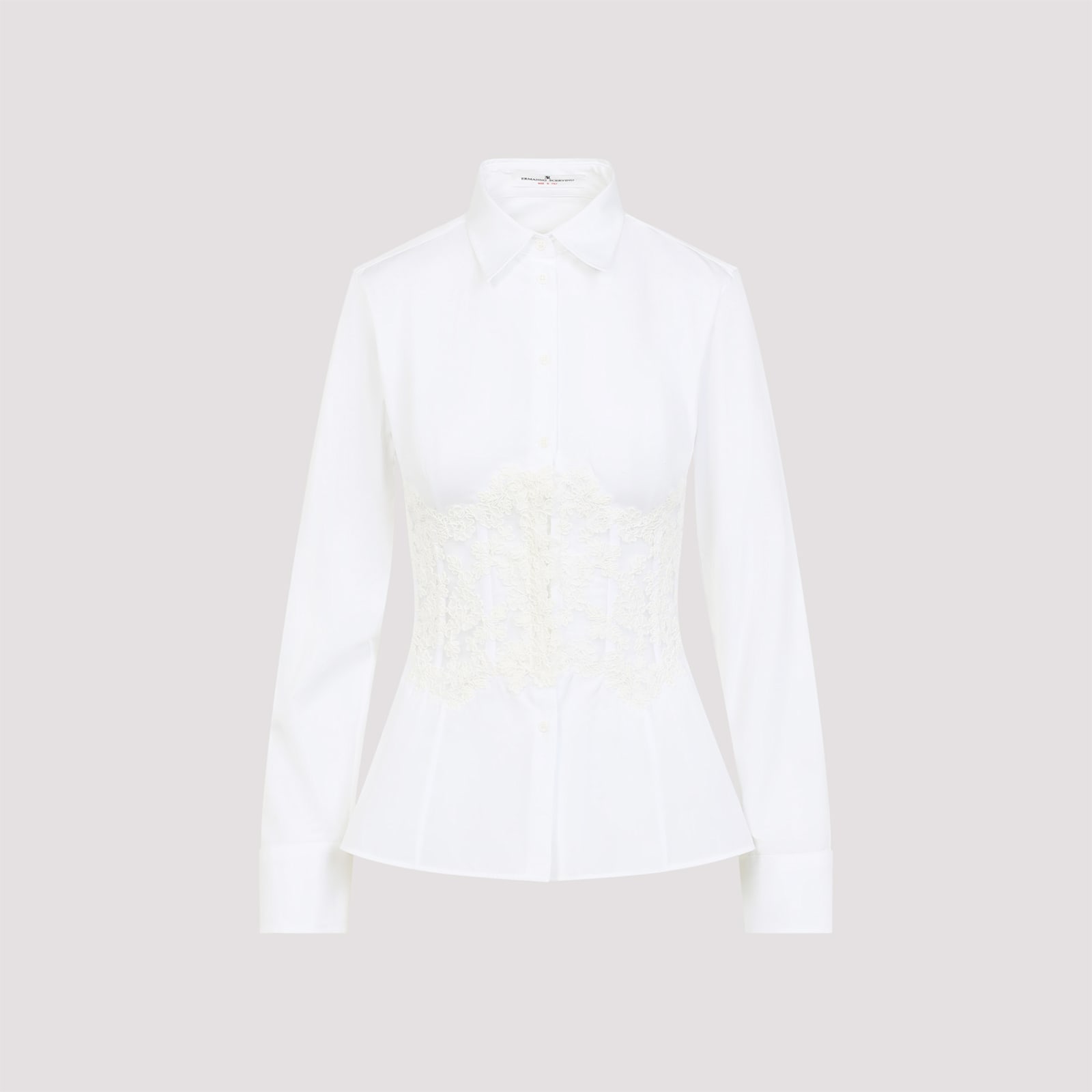 Ermanno Scervino Tailored White Shirt With Lace Overlay In White