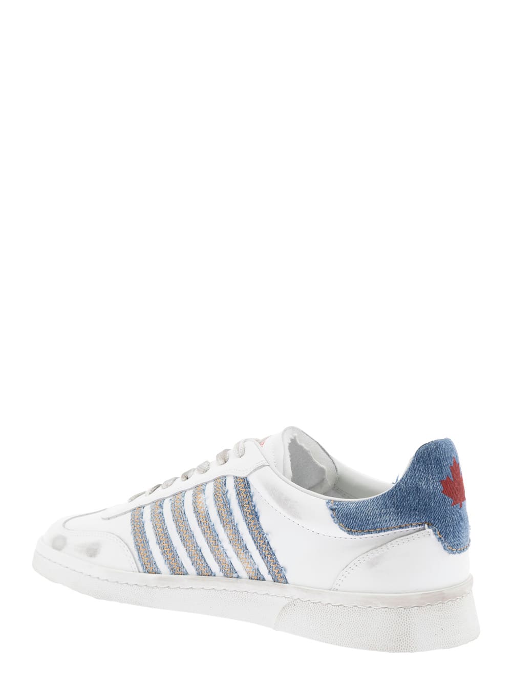 Dsquared2 White Low Top Sneakers With Logo Patch On Tongue And Side And Contrasting Heel With Logo In Leather