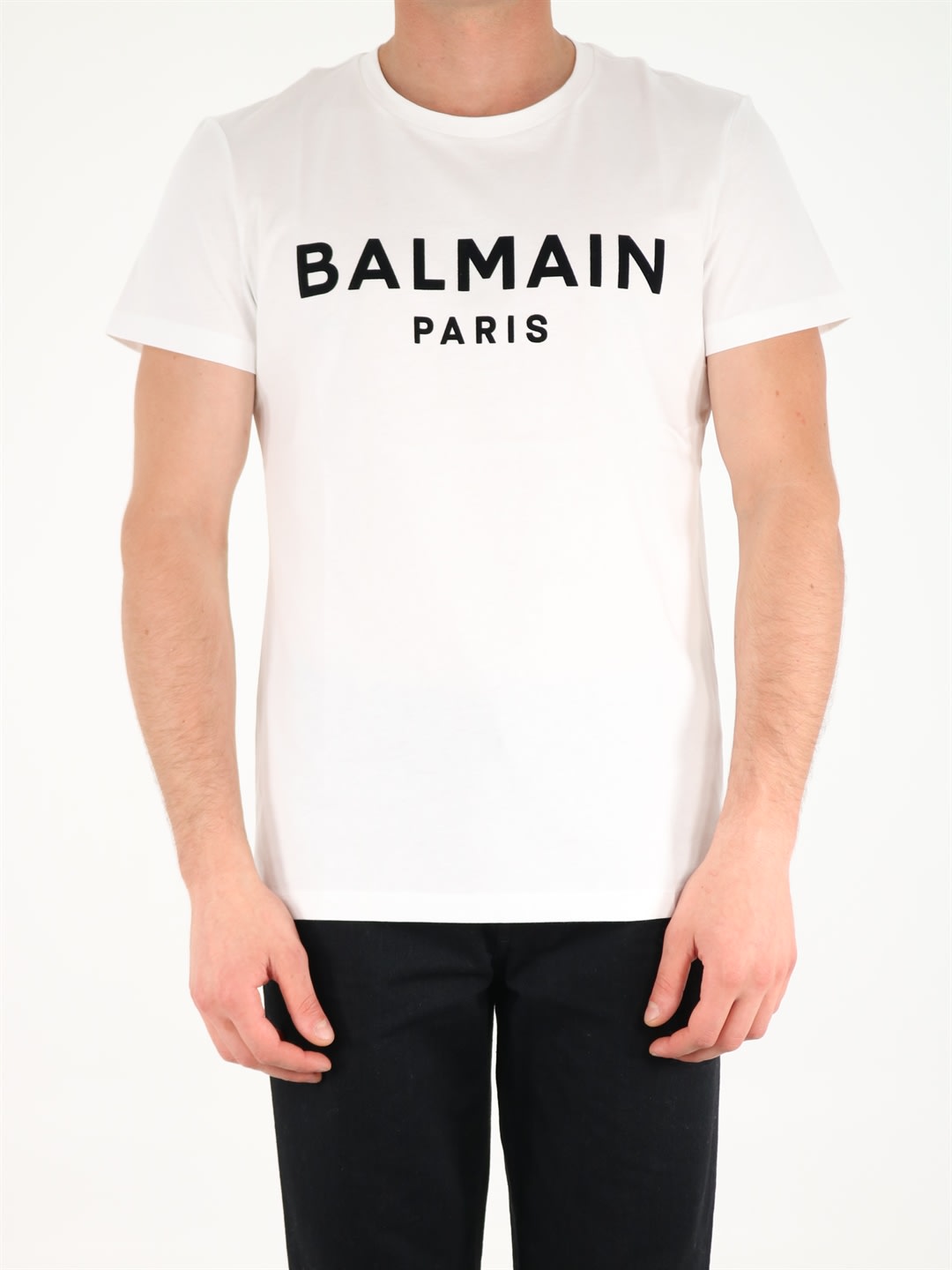 Balmain White T-shirt With Flocked Logo