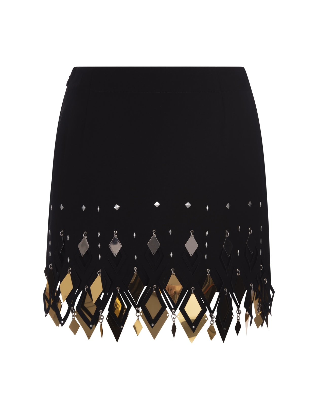 Shop Paco Rabanne Black Mini Skirt With Diamond Shaped Appliqués In Nero