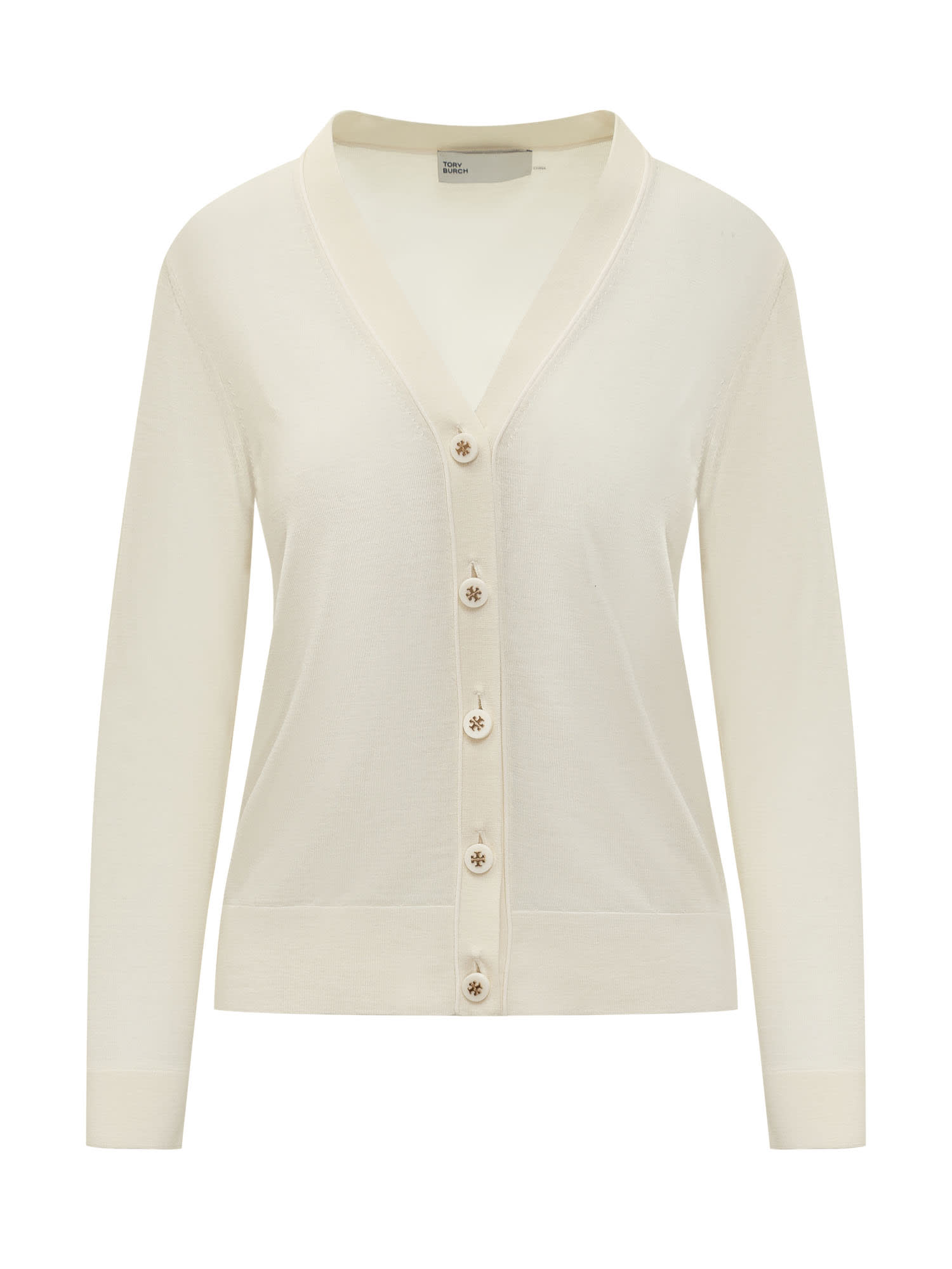 Shop Tory Burch Wool And Silk Cardigan In New Ivory