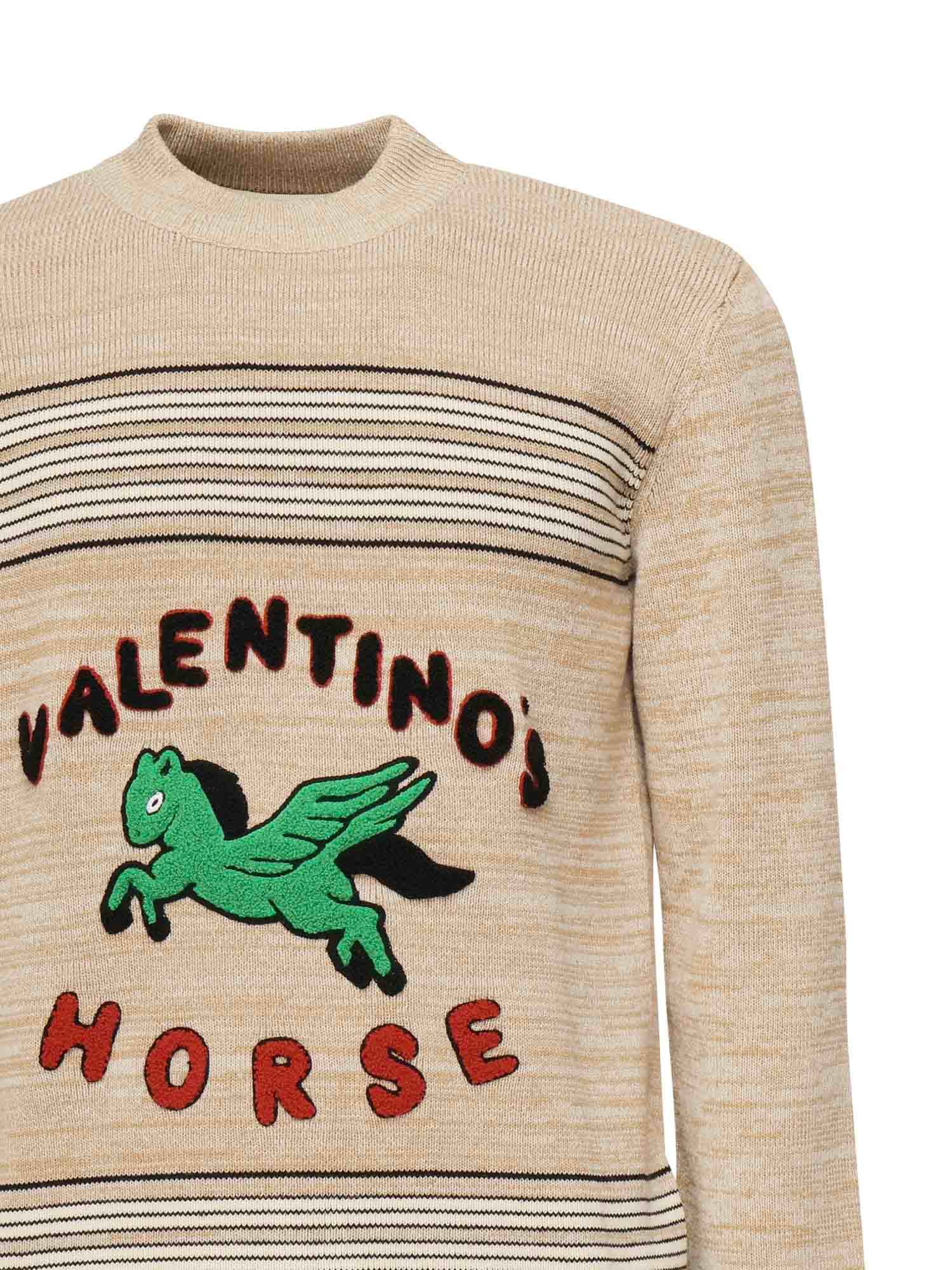 Valentino Pegasus-embroidered Striped Sweater In Neutral