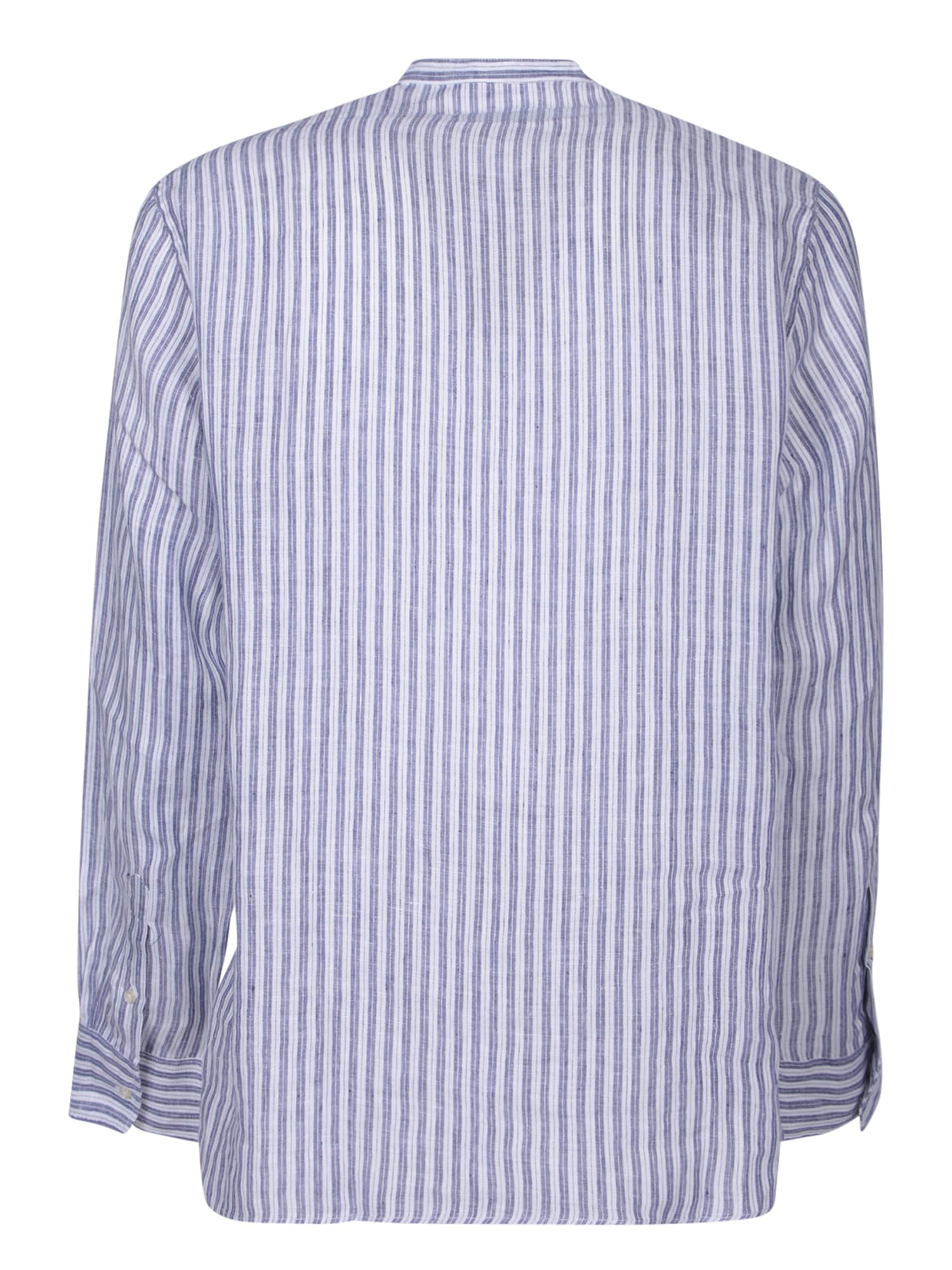Shop Officine Generale Korean Collar White/blue Shirt