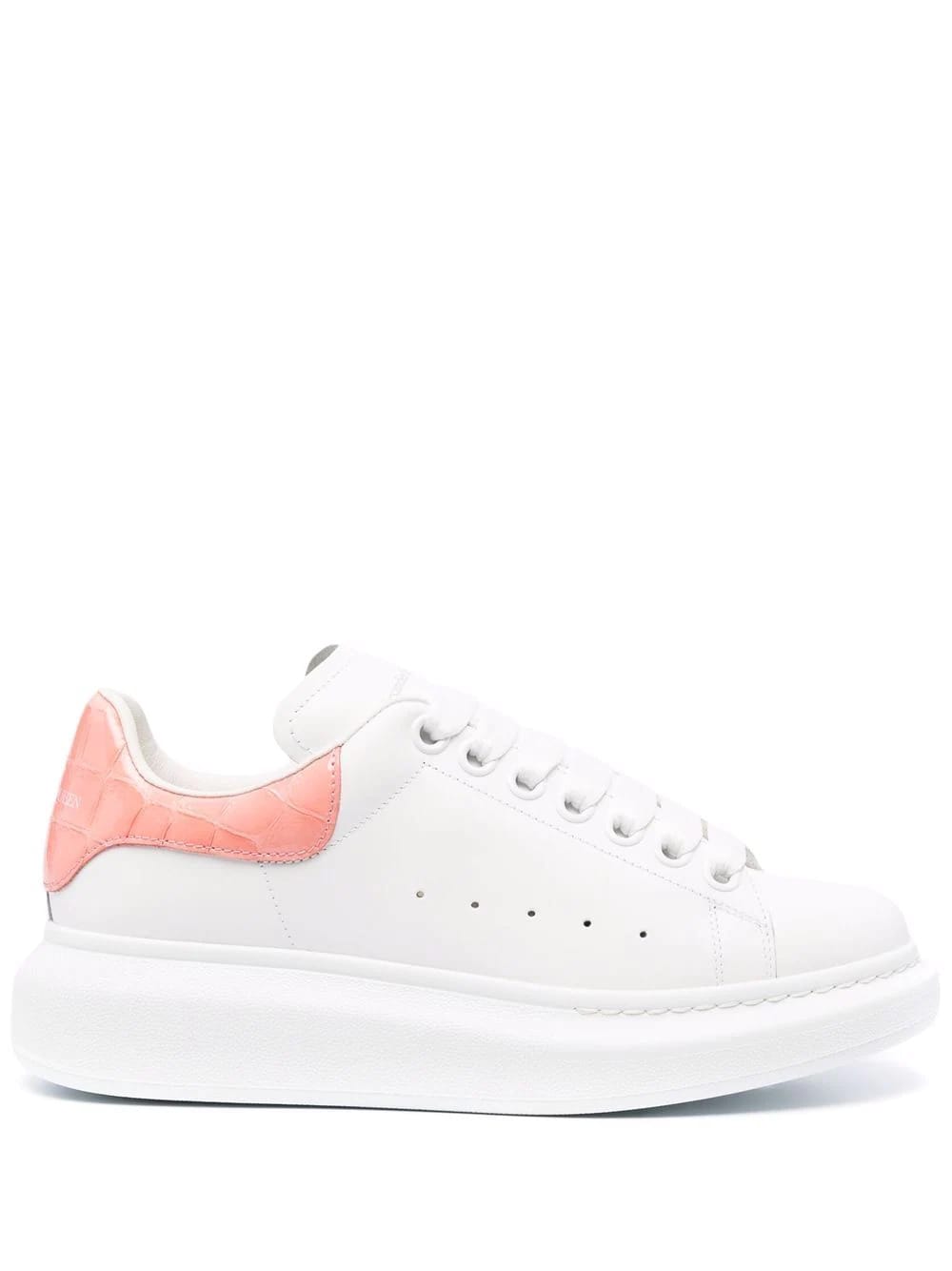 Buy Alexander McQueen Woman White Oversize Sneakers With Peach Pink Crocodile Spoiler online, shop Alexander McQueen shoes with free shipping