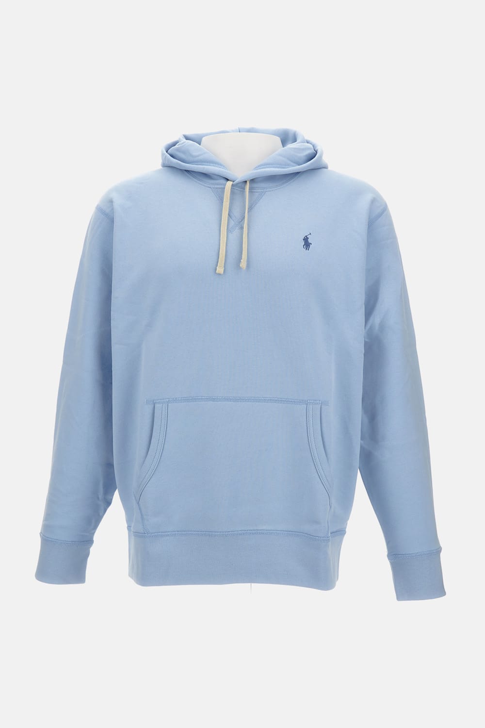 Polo Ralph Lauren Light Blue Drawstring Hooded Sweater With Front Pouch Pocket In Blue