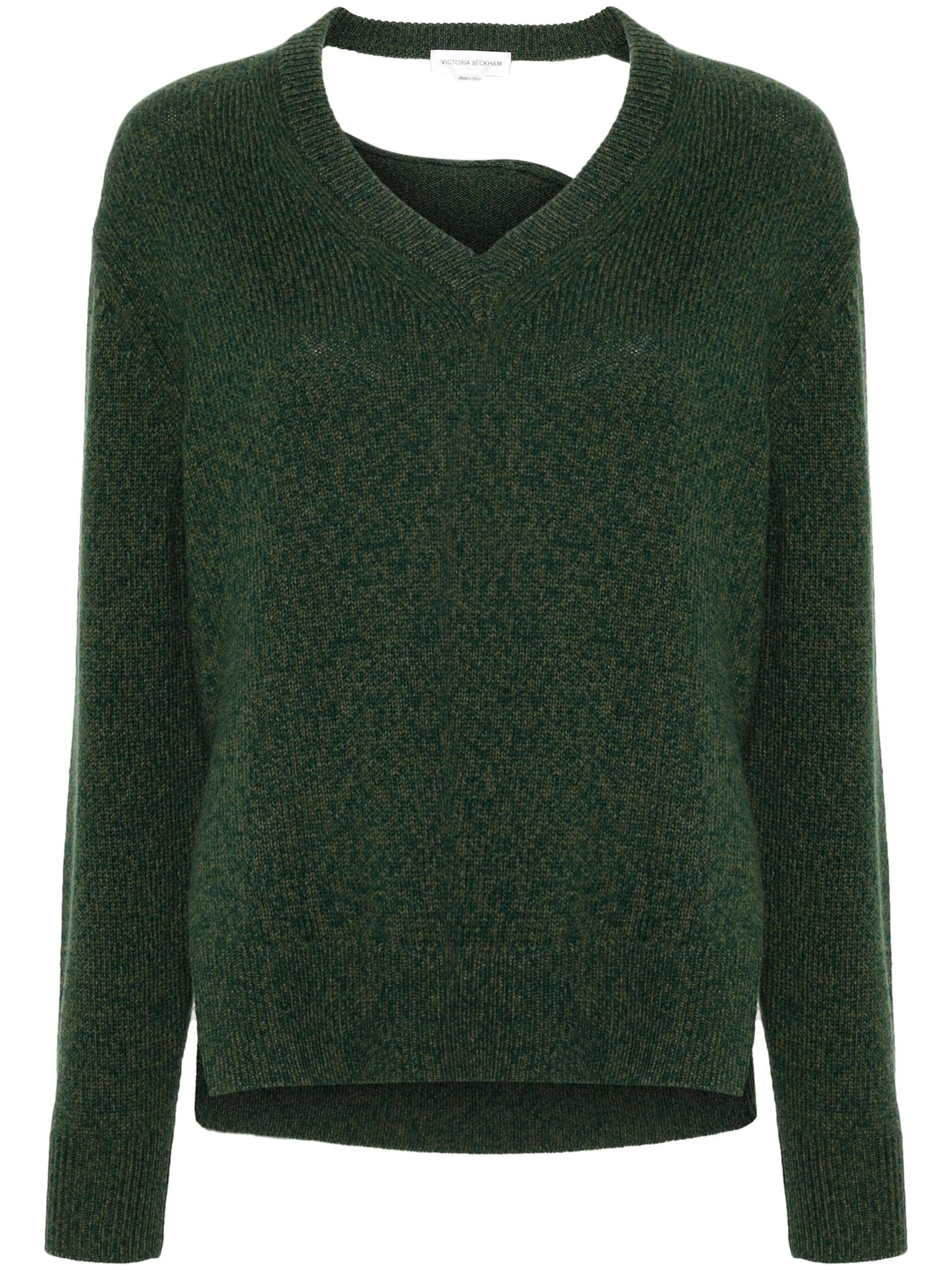 Shop Victoria Beckham Maglia Scollo V Melamge In Spruce Green