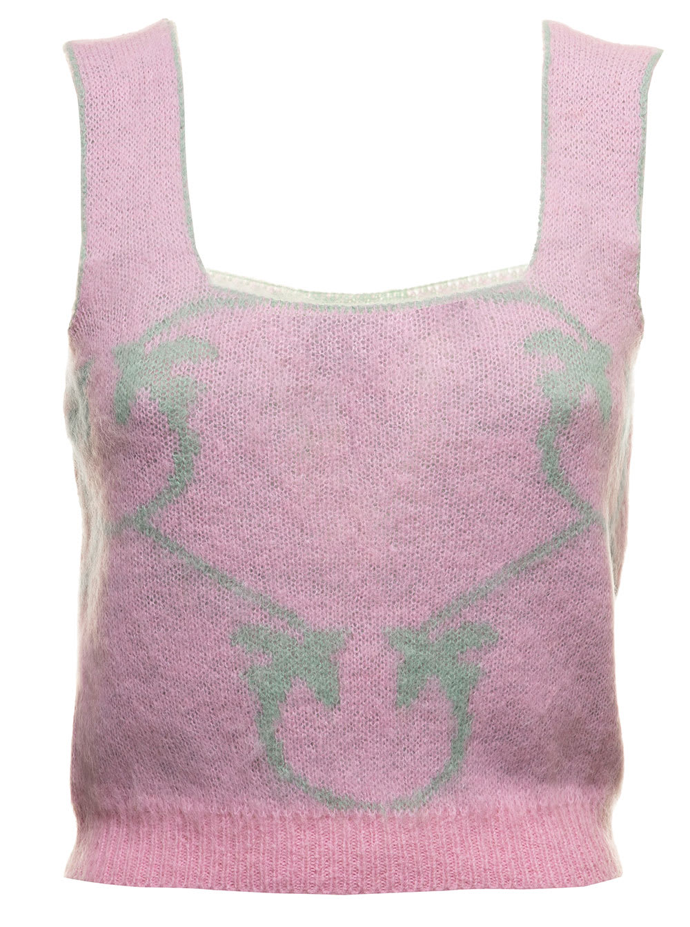 Laurie Mohair Monogram Jacquard Pink And Green Crop Top Pinko Woman