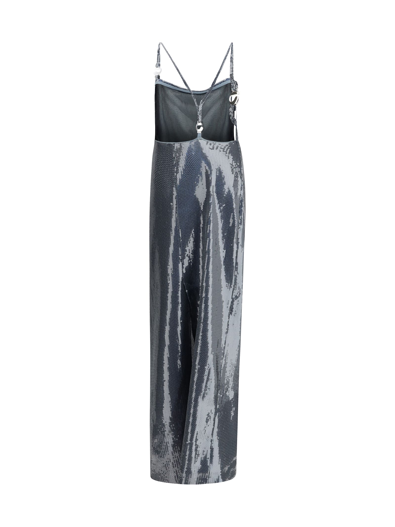 Coperni Ruched Sequin-embellished Gown In Silver