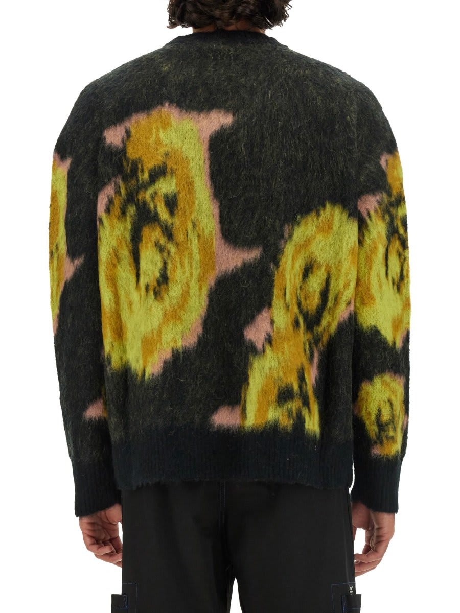 Shop Msgm Rose Intarsia-knit Crewneck Jumper In Black