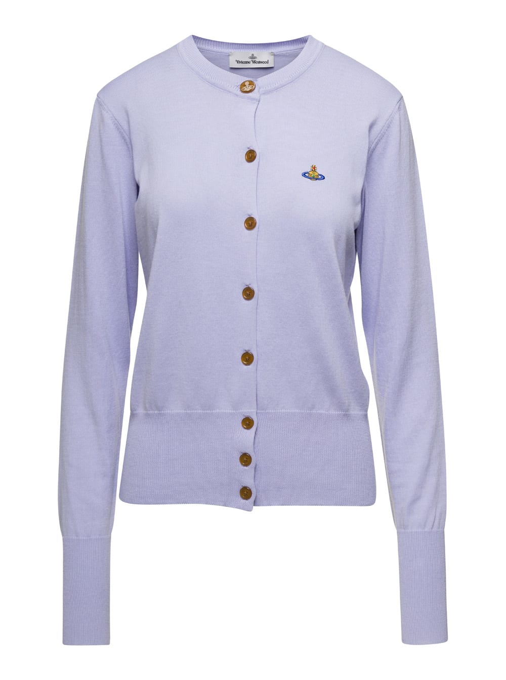 Shop Vivienne Westwood Lillac Cardigan With Signature Embroidered Orb Logo In Cotton Woman In Violet