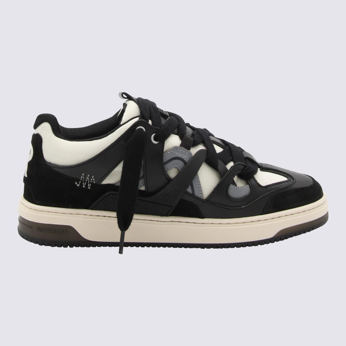 Shop Represent Black And White Leather Sneakers