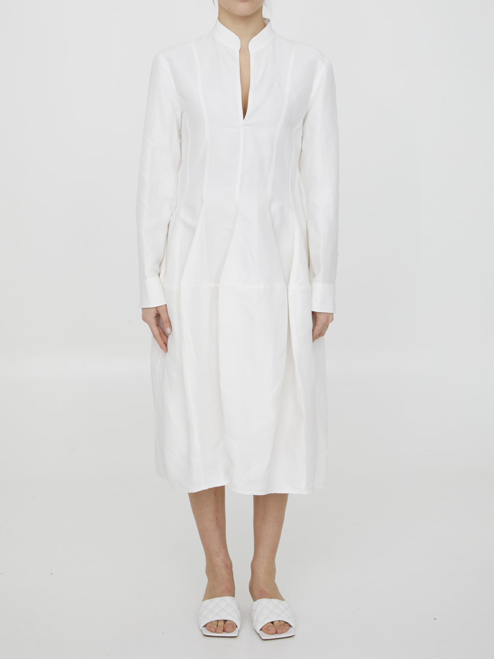 Bottega Veneta Viscose Blend Midi Dress In White