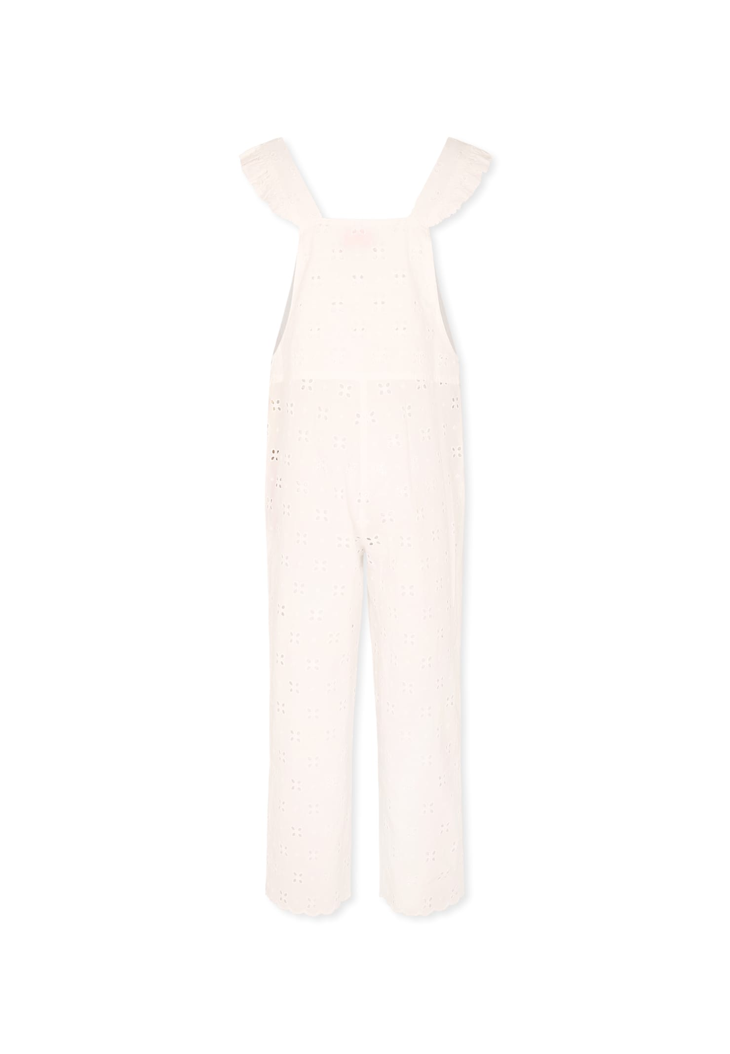 Mc2 Saint Barth White Dungarees For Girl With Flowers In White