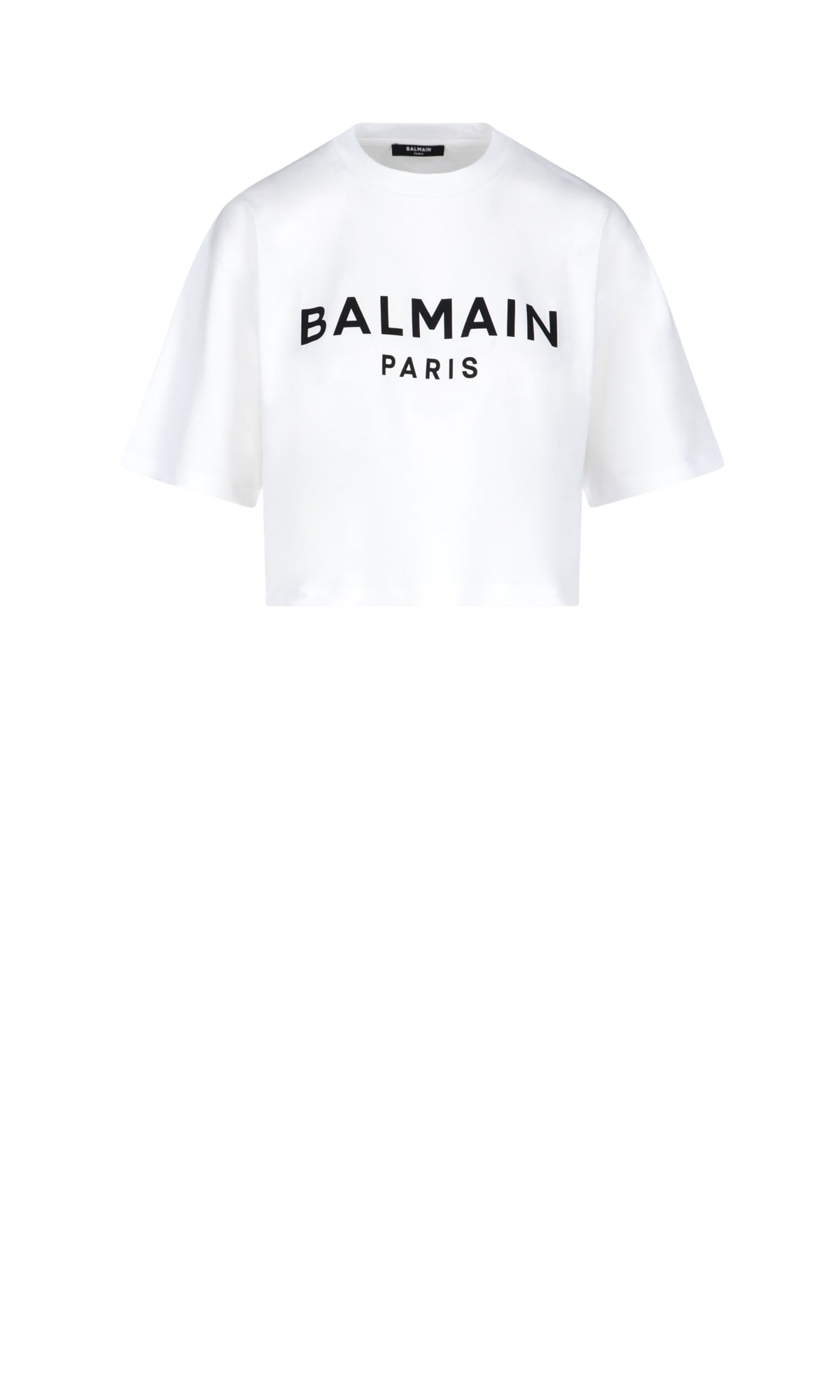 Balmain White Cotton Cropped T-shirt With Logo Print