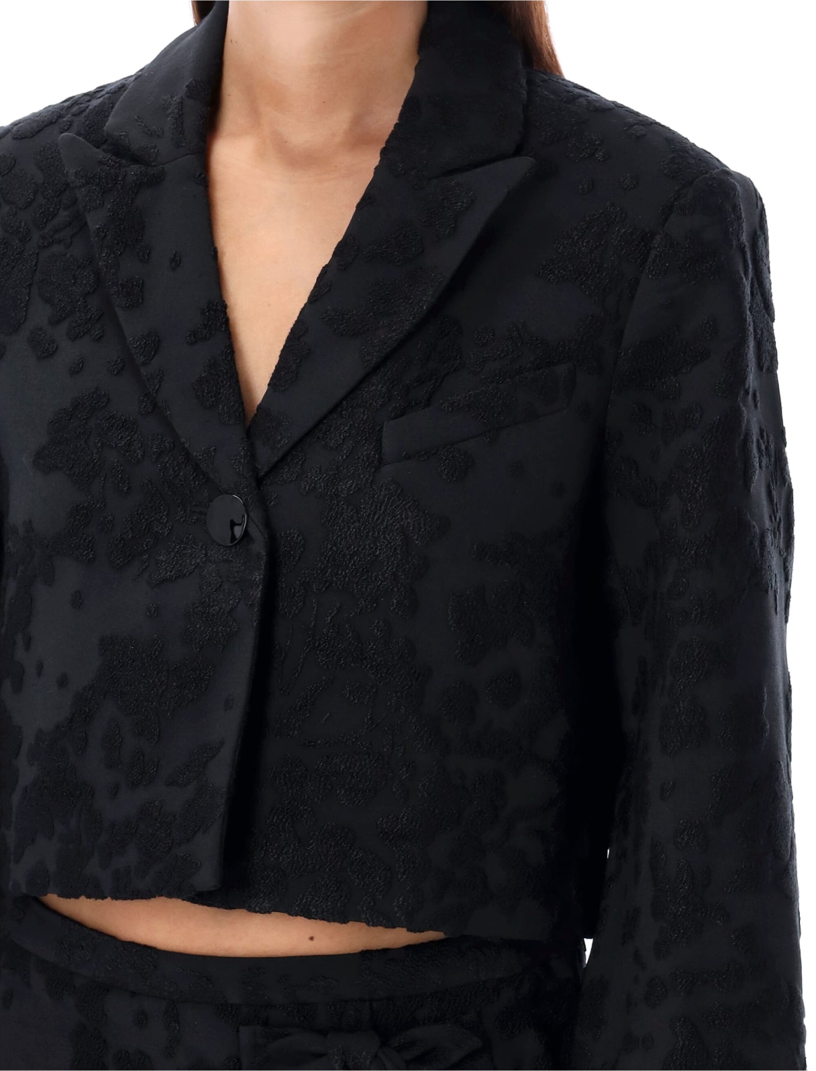 Shop Ganni Cropped Blazer Jacquard In Black