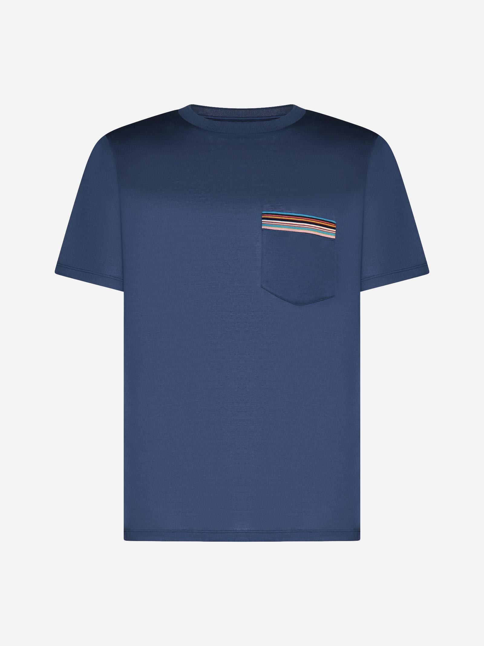 Shop Paul Smith Striped Pocket Cotton T-shirt In Blue