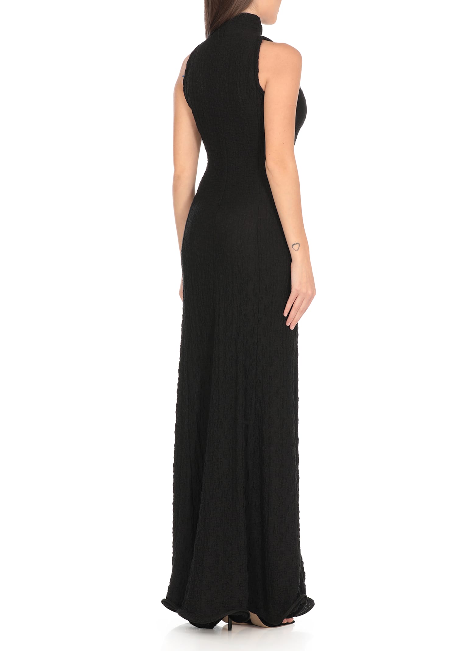 Msgm Maxi Dress With High Neck And Textured Fabric