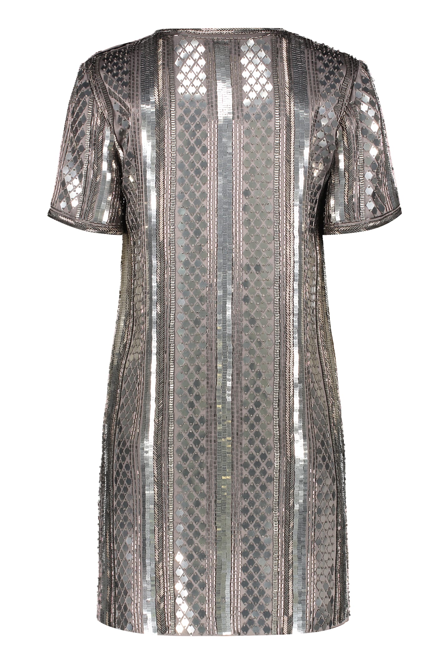 Alberta Ferretti Sequin-embellished Short-sleeved Mini Dress In Gray