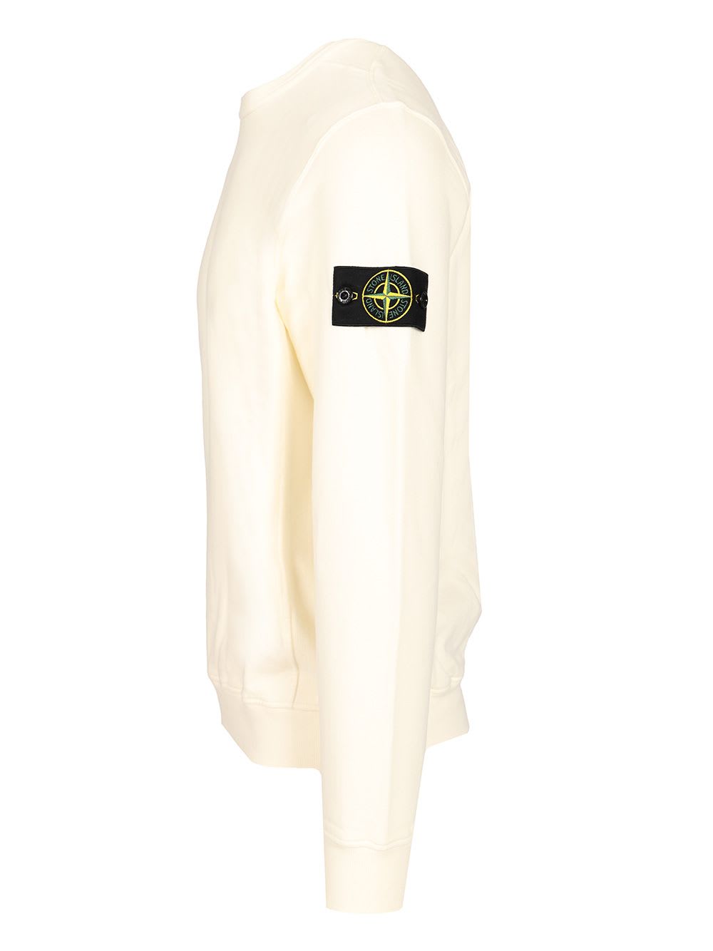 Stone Island Ribbed Crew-neck Cotton Sweater With Long Sleeves In White