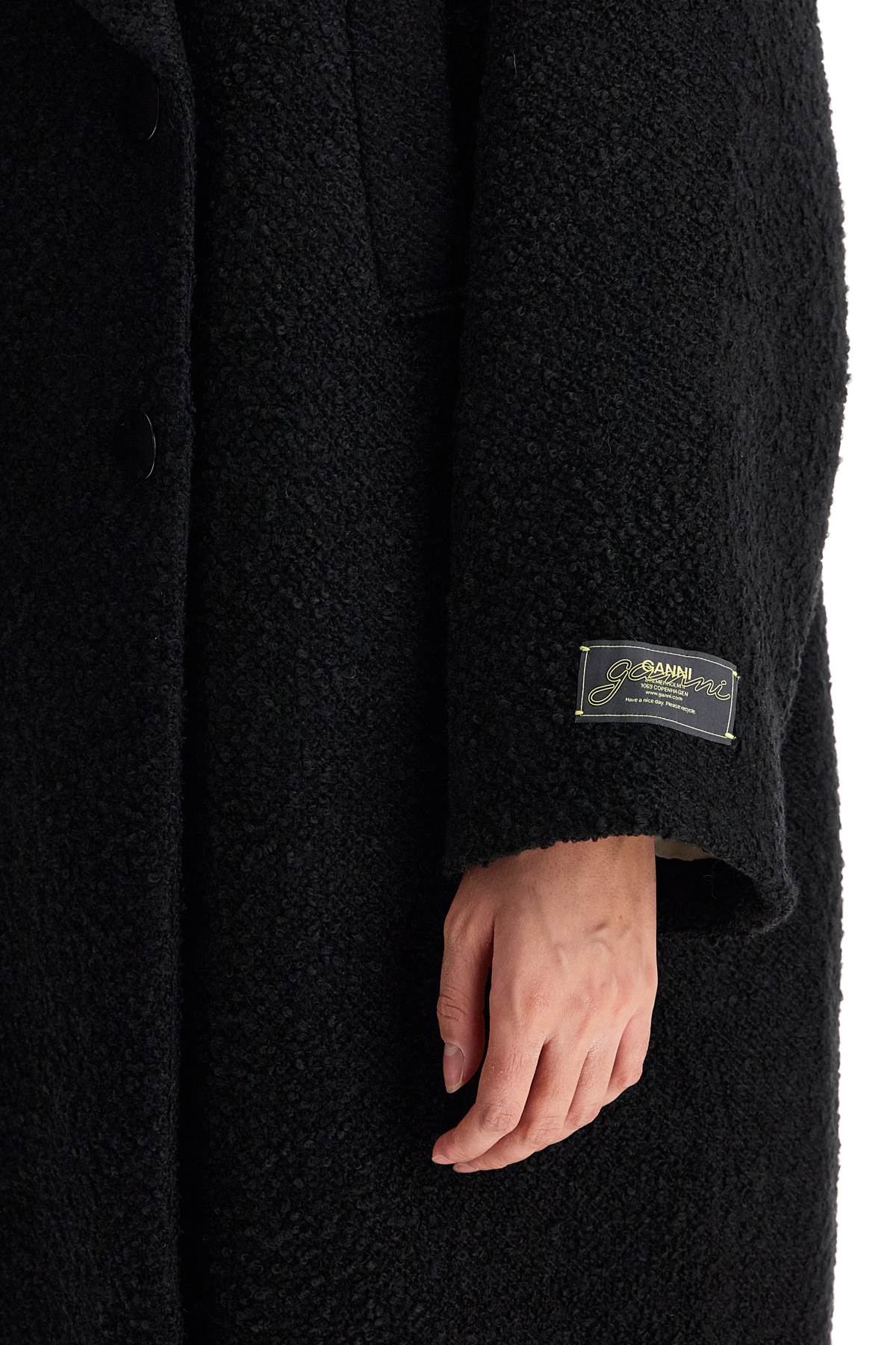 Ganni Cappotto Lungo In Bouclé In Black (black)