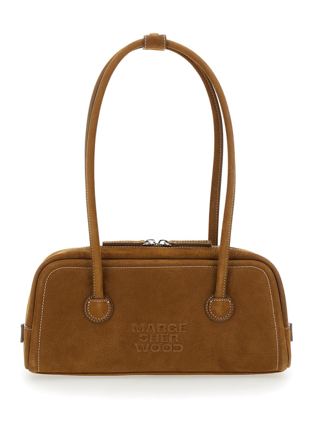 Brown Shoulder Bag With Logo Lettering On The Front In Soft Leather Woman