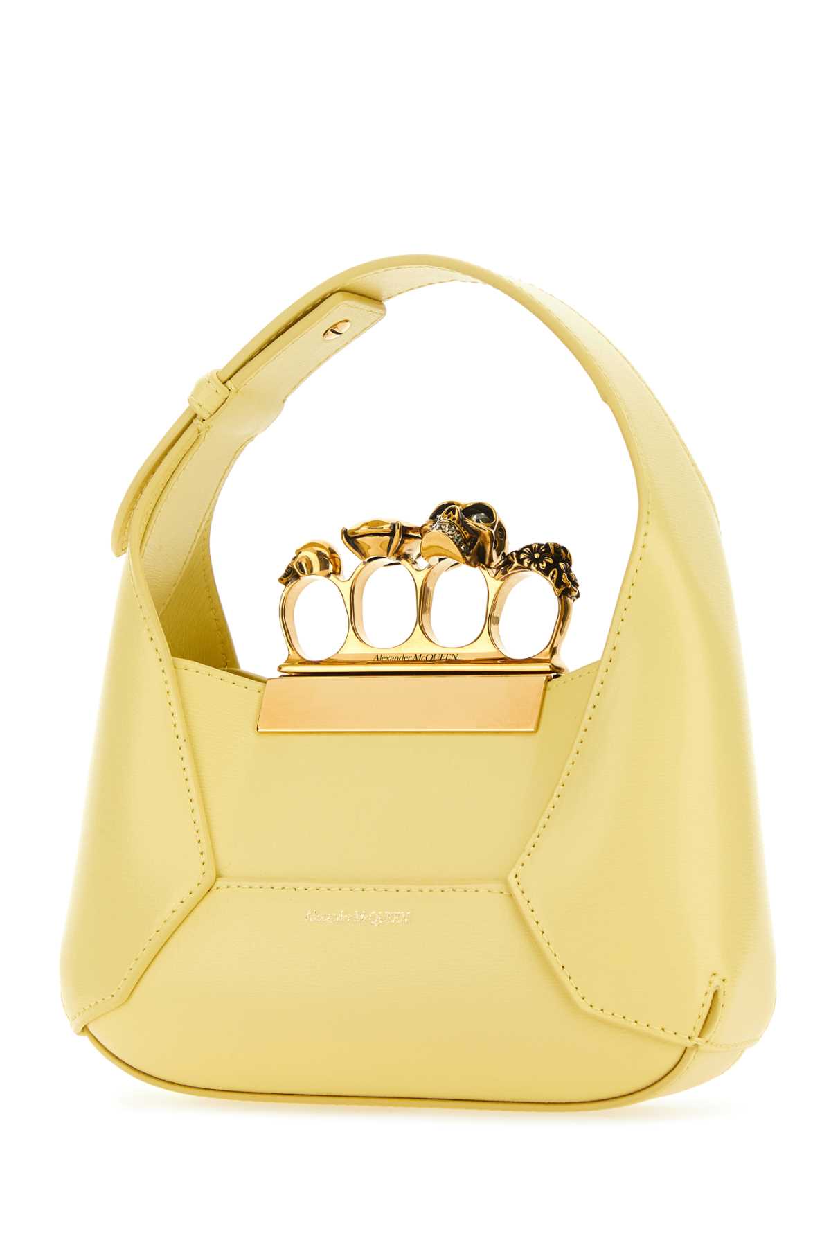 Shop Alexander Mcqueen Pastel Yellow Leather Mini Jewellered Hobo Handbag In Softyellow