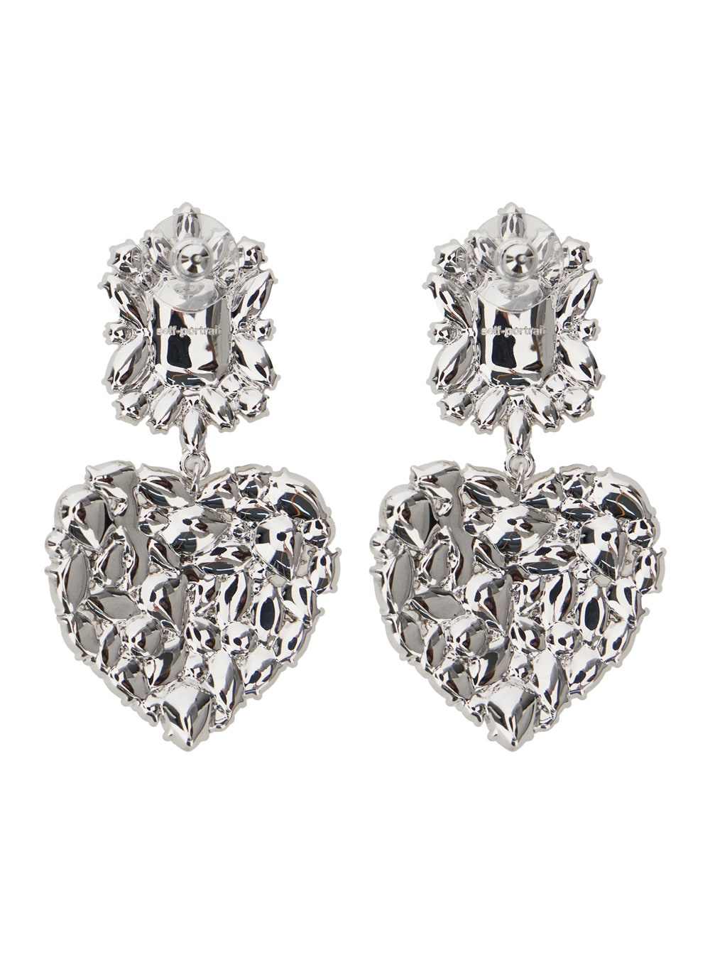 Self-portrait Silver-colored Pendant Earrings With All-over Applied Crystals In Brass Woman In Silver