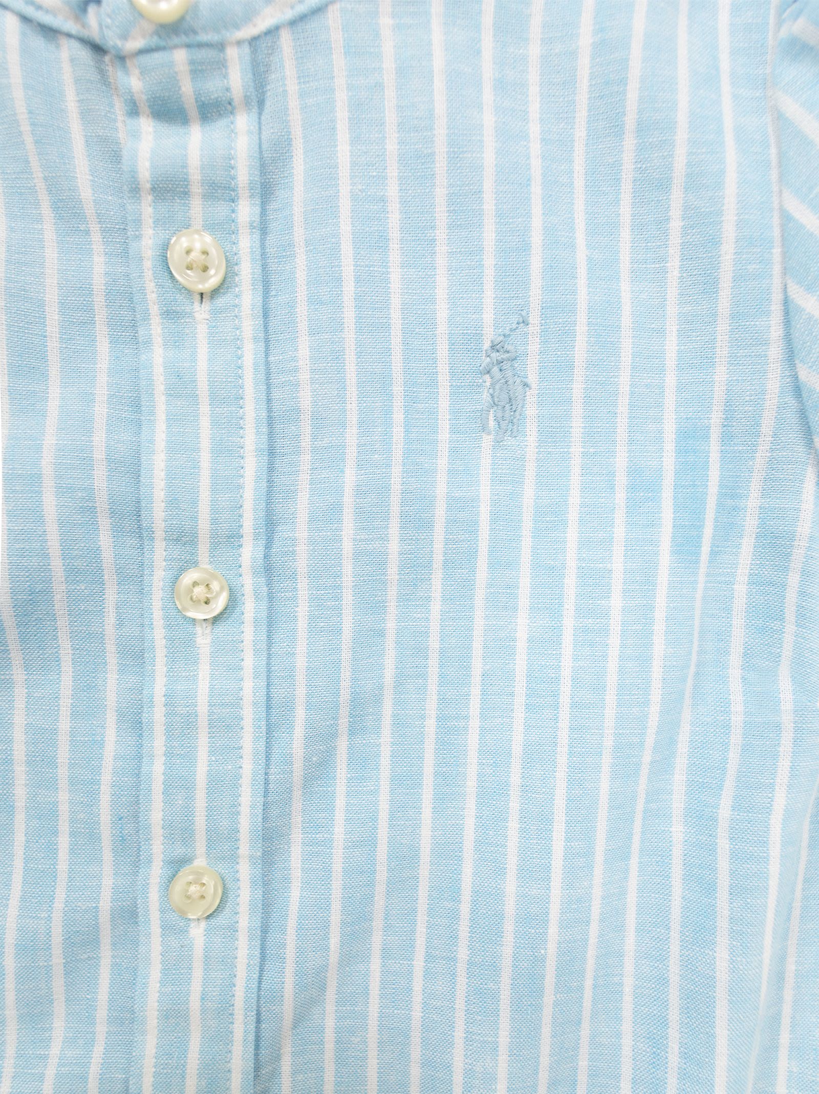 Polo Ralph Lauren Linen And Cotton Striped Dress With Flounces In Blue