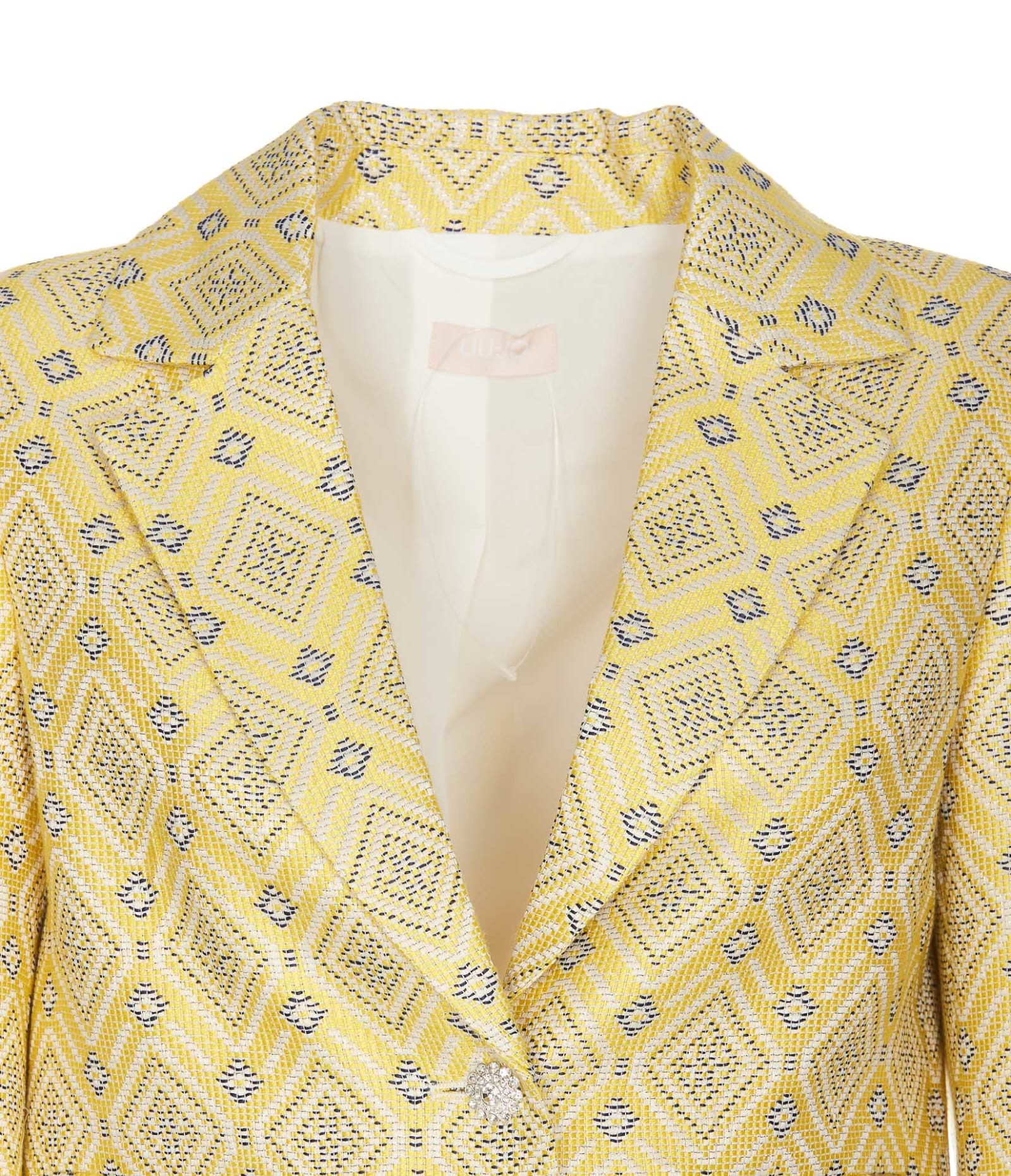 Shop Liu •jo Jacquard Jacket In Yellow