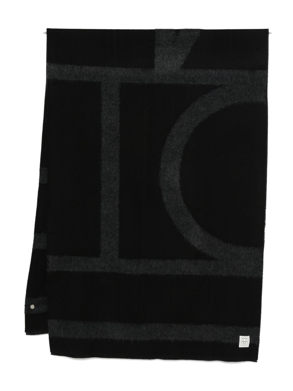 Totême Geometric Pattern Wool Scarf With Soft Texture In Black