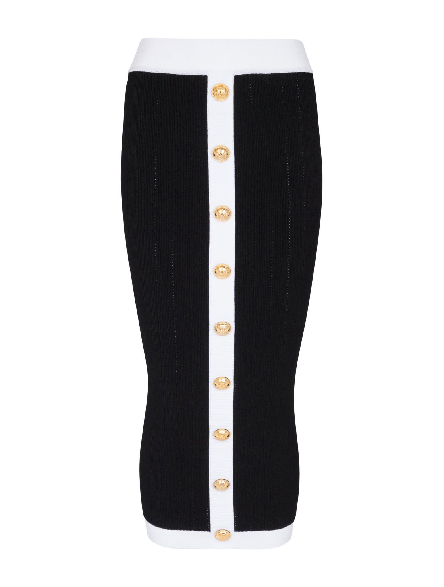 BALMAIN HW BUTTONED KNIT MIDI SKIRT