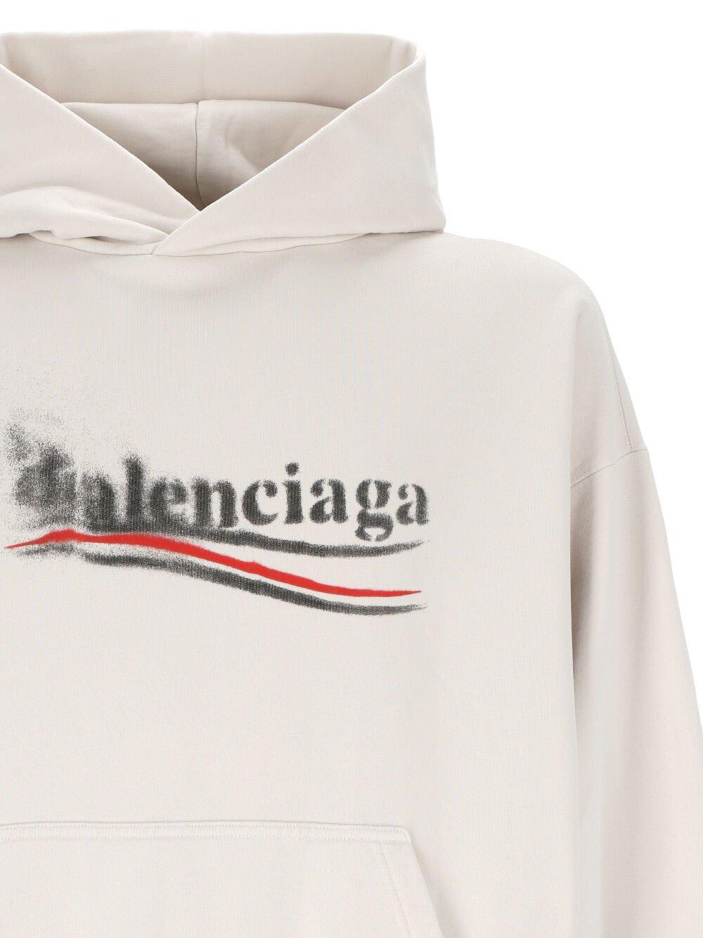 Shop Balenciaga Logo Printed Hoodie In Ecru/black